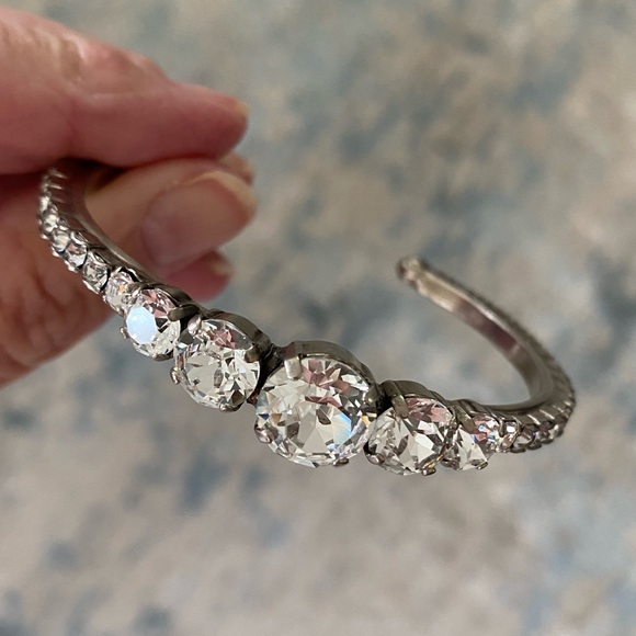 Sorrelli Dazzling Dotted Line Cuff Bracelet Silver w Clear Swarovski Crystals - Picture 9 of 12